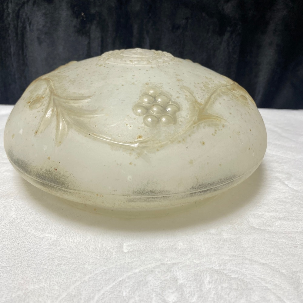 Vintage MCM Frosted Glass Dome Embossed Grapes Vine Light Fixture Cover Globe